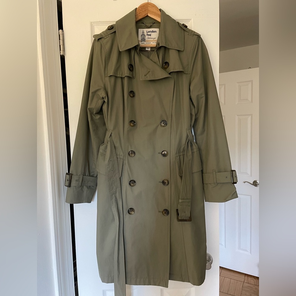 London Fog Classic Women’s Olive Green Double-Breasted Trench Coat